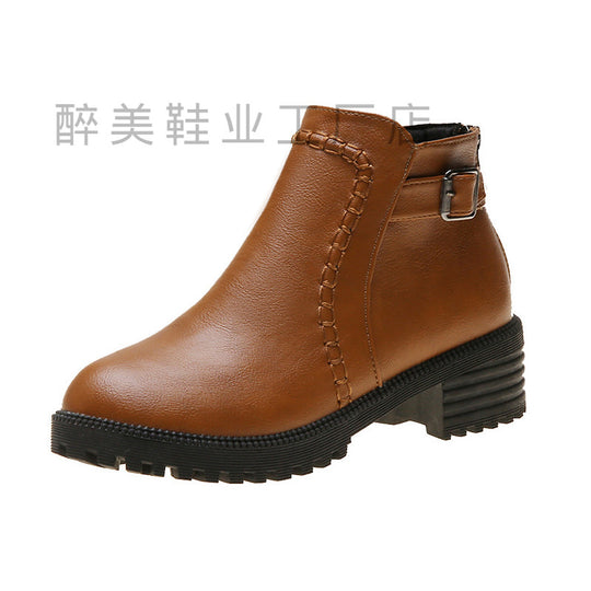 Damen Kurzschaft-Ankleboots mit Ziernaht, robuster Lug‑Sohle und verstellbarem Schnallenriemen Shop Nory