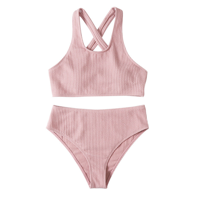 Damen Hochtaillierter Bikini mit geschickt überkreuzten Trägern Shopnory