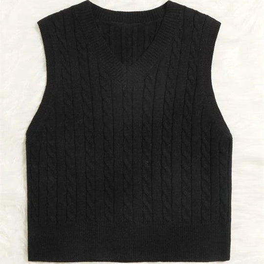 Damen Strickweste mit V-Ausschnitt und Zopfmuster