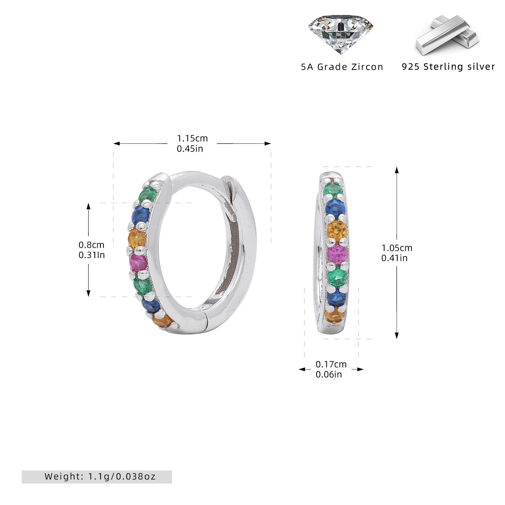 Damen Creolen mit buntem Zirkonbesatz aus hochwertigem 925 Sterling Silber Shop Nory