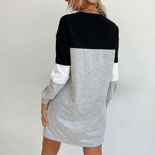 Damen Kurz geschnittenes Colorblock-Sweatshirtkleid aus Baumwollmix mit Rundhalsausschnitt Shop Nory