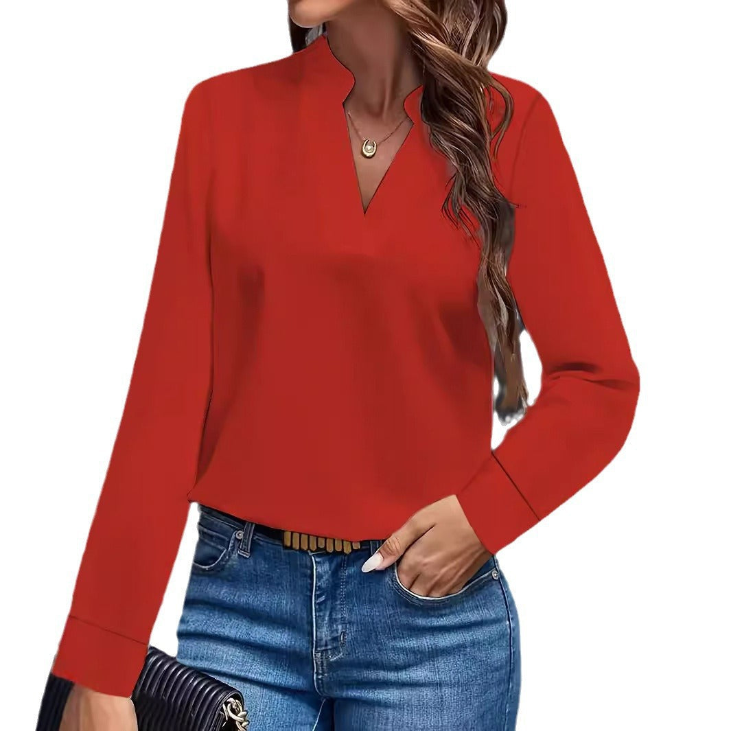 Damen Bluse mit Stehkragen und langen Ärmeln