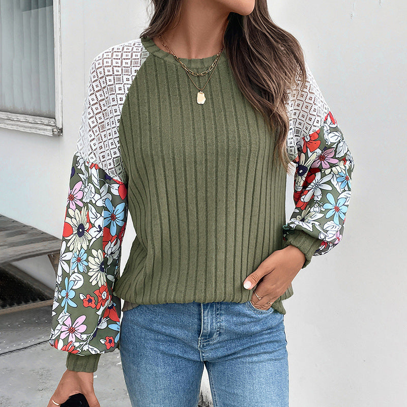 Damen Modischer Pullover mit floralen Ärmeln Shop Nory
