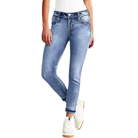 Damen Knöchellange Slim-Fit Stretch-Jeans mit dezenter Used‑Waschung und Sculpting‑Bund Shop Nory