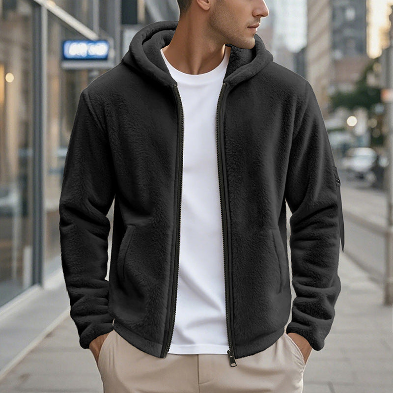 Herren Fleecejacke mit Kapuze und praktischen Reißverschlusstaschen