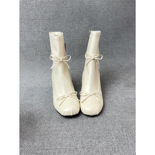 Damen mittelhohe Samtvelours‑Stiefeletten mit runder Zehenpartie, Ziernähten und dekorativen Schleifen Shop Nory