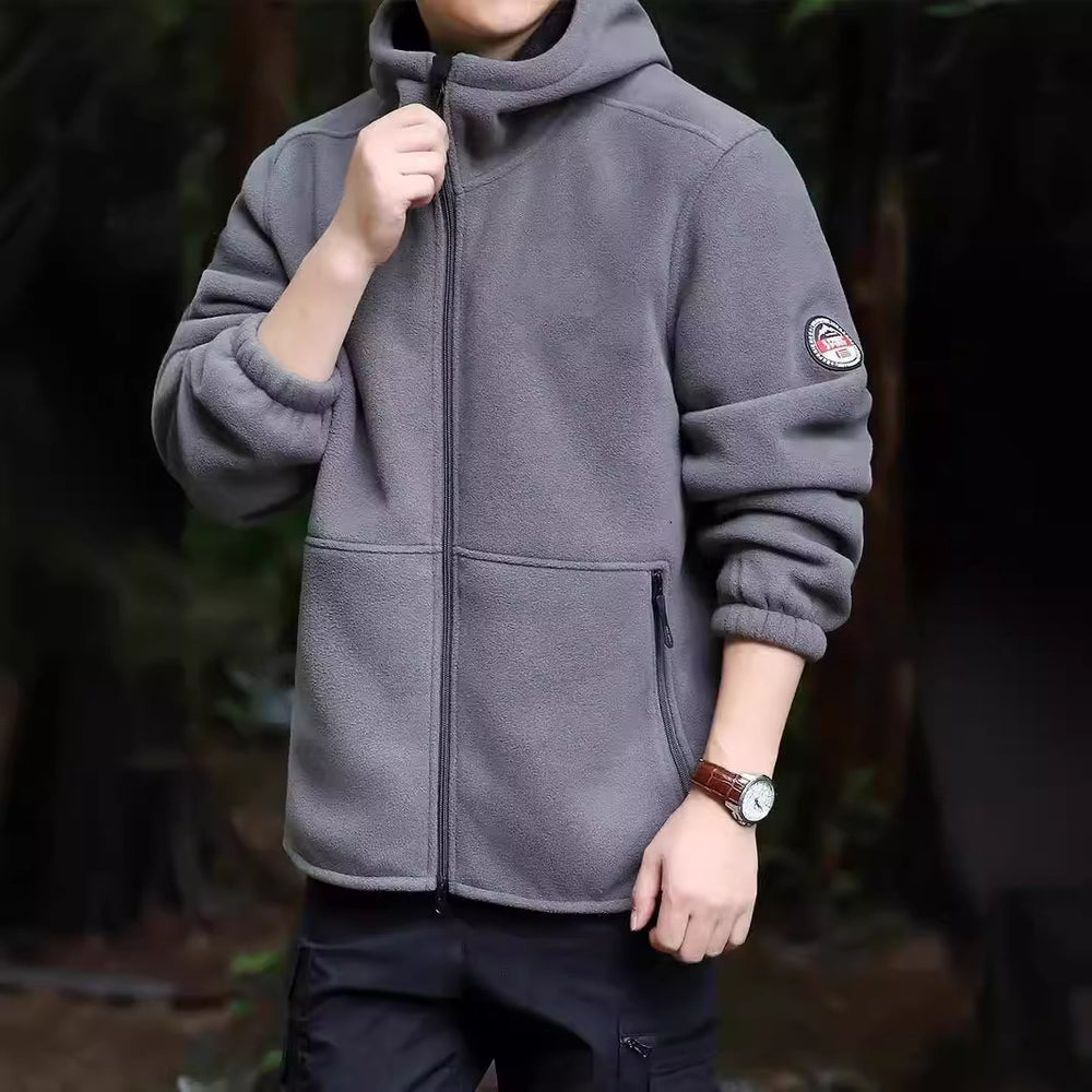 Herren Kapuzen-Fleecejacke mit Sherpa-Innenfutter, Zwei-Wege-Reißverschluss und windabweisender Front Shop Nory