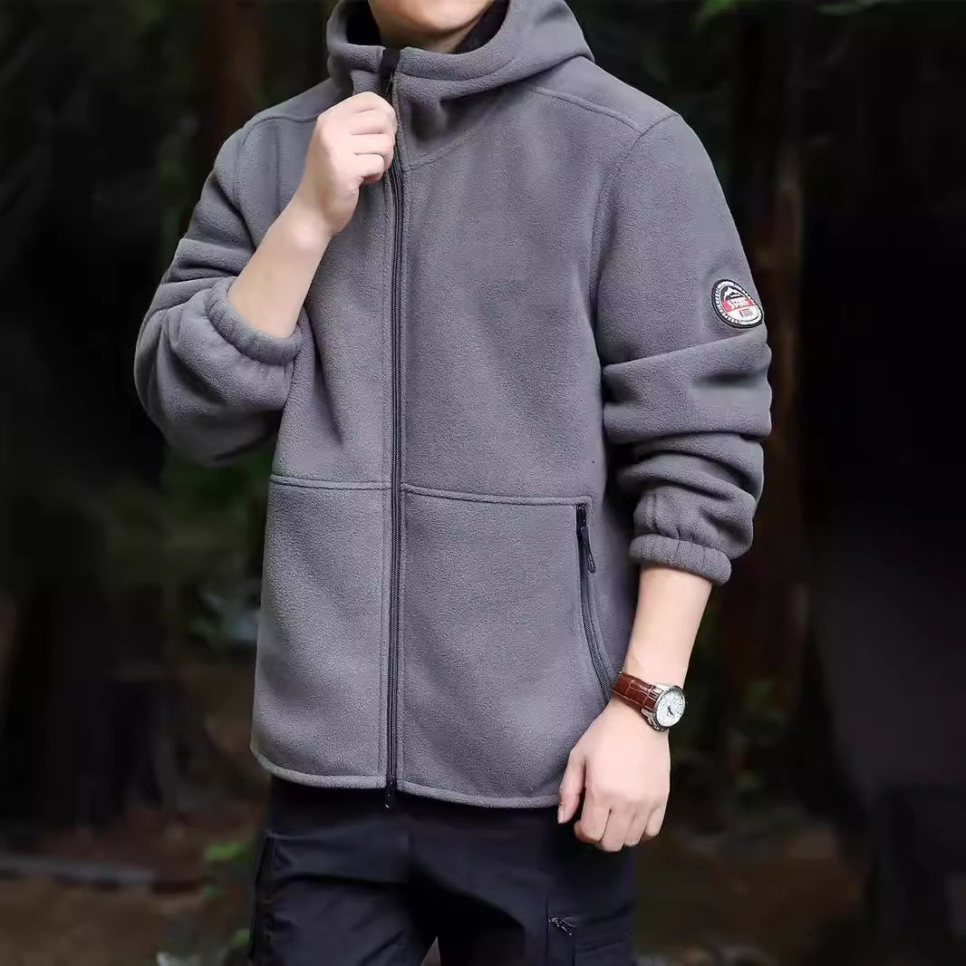 Herren Kapuzen-Fleecejacke mit Sherpa-Innenfutter, Zwei-Wege-Reißverschluss und windabweisender Front Shop Nory