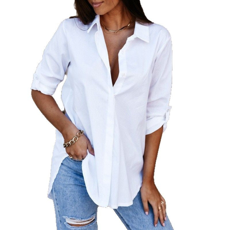 Damen lässiges Oversized-Hemd mit Umtragbarem Kragen