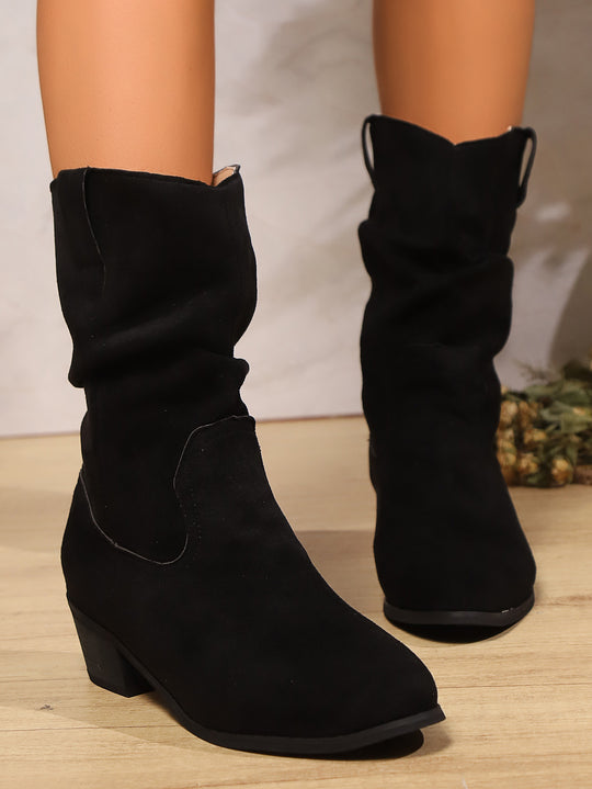 Damen Veloursleder Slouch-Cowboy-Stiefel mit niedrigem Blockabsatz Shop Nory