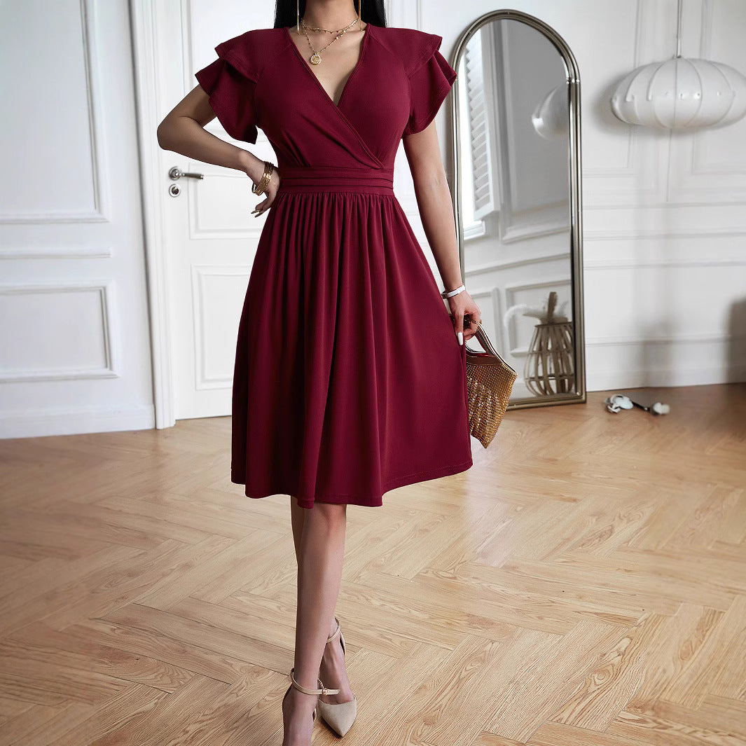 Damen elegantes Wickelkleid mit Rüschendetails und Taillierung