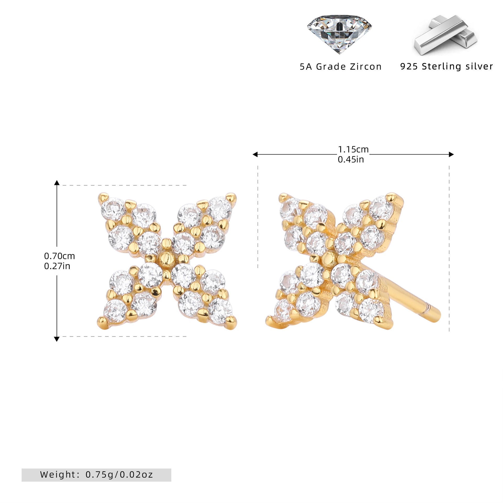 Damen Ohrstecker mit funkelnden Zirkonblüten aus 925 Sterling Silber Shop Nory
