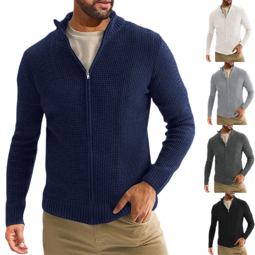Herren Reißverschluss-Strickjacke mit Waffelstruktur und Stehkragen Shop Nory