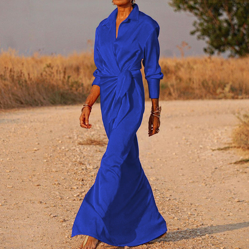 Damen Elegantes Wickel-Maxi-Kleid mit vielseitigem Kragen und seitlichem Schlitz