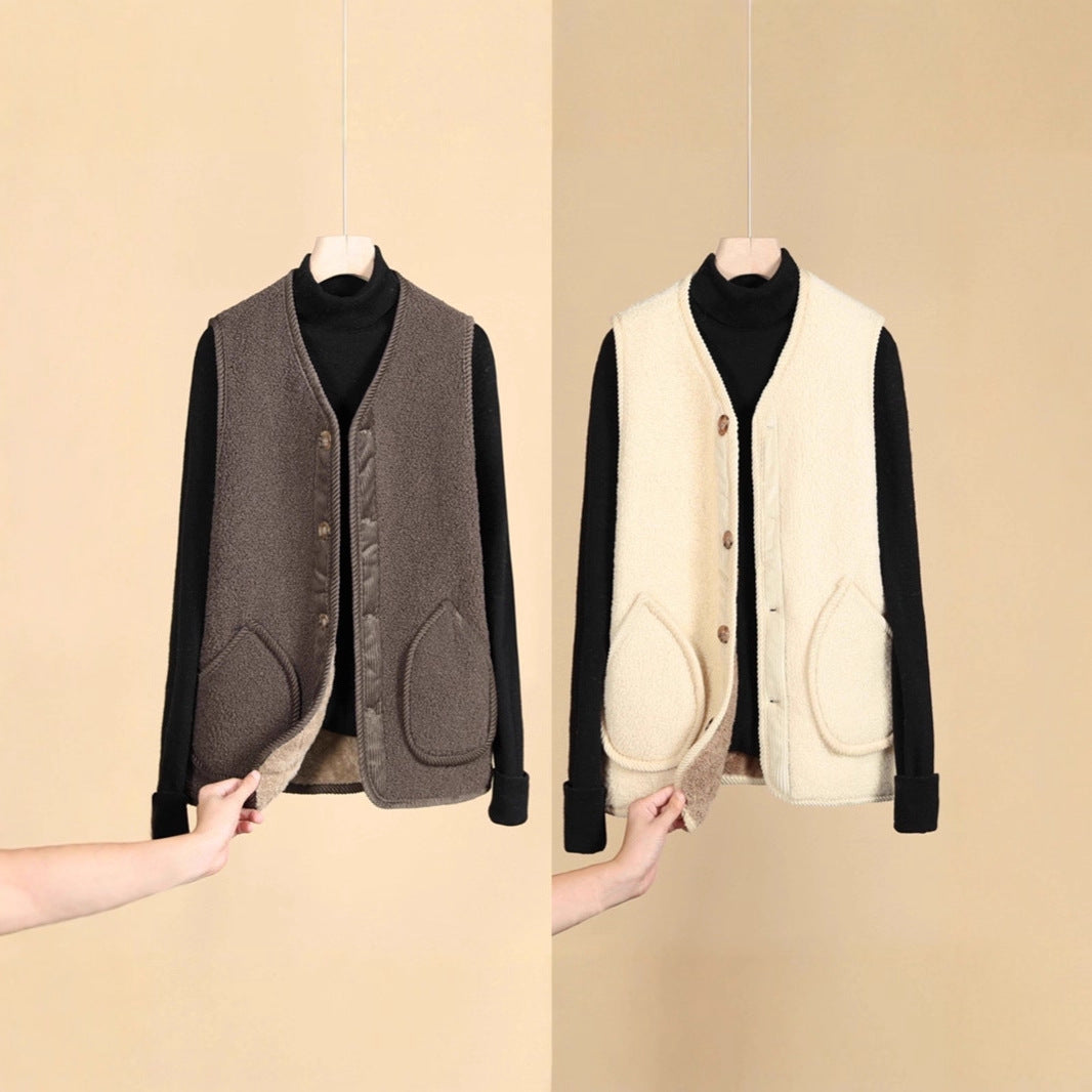 Damen Ärmellose Thermofleece-Weste mit Knopfleiste und Rundtaschen Shop Nory