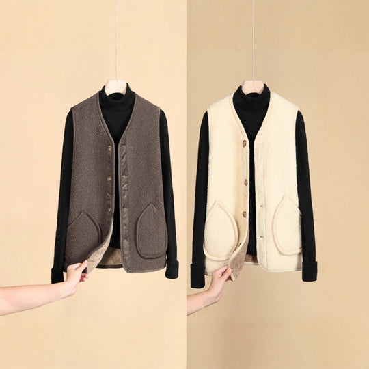 Damen Ärmellose Thermofleece-Weste mit Knopfleiste und Rundtaschen Shop Nory