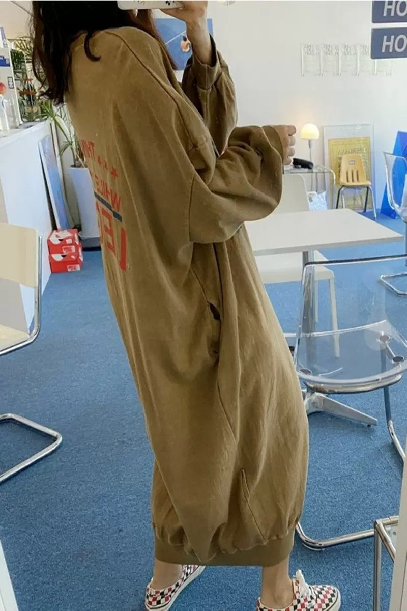 Damen Oversized Sweatkleid mit Ballonärmeln und geriffeltem Saum Shop Nory