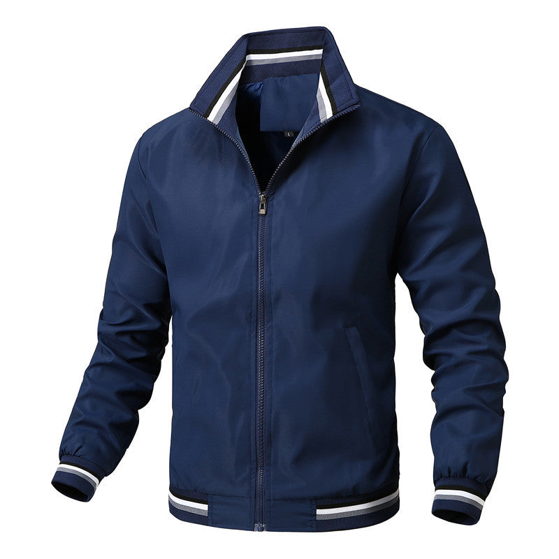 Herren Sportlich-leichte College-Bomberjacke mit geripptem Kragen und Streifen-Details Shop Nory