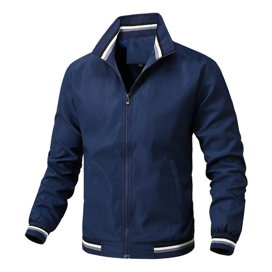 Herren Sportlich-leichte College-Bomberjacke mit geripptem Kragen und Streifen-Details Shop Nory