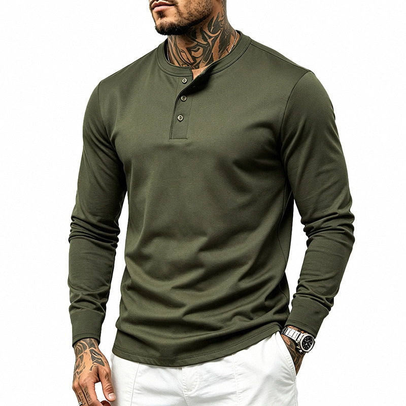 Herren Slim-Fit Henley-Langarmshirt aus Baumwoll-Jersey mit Knopfleiste Shop Nory