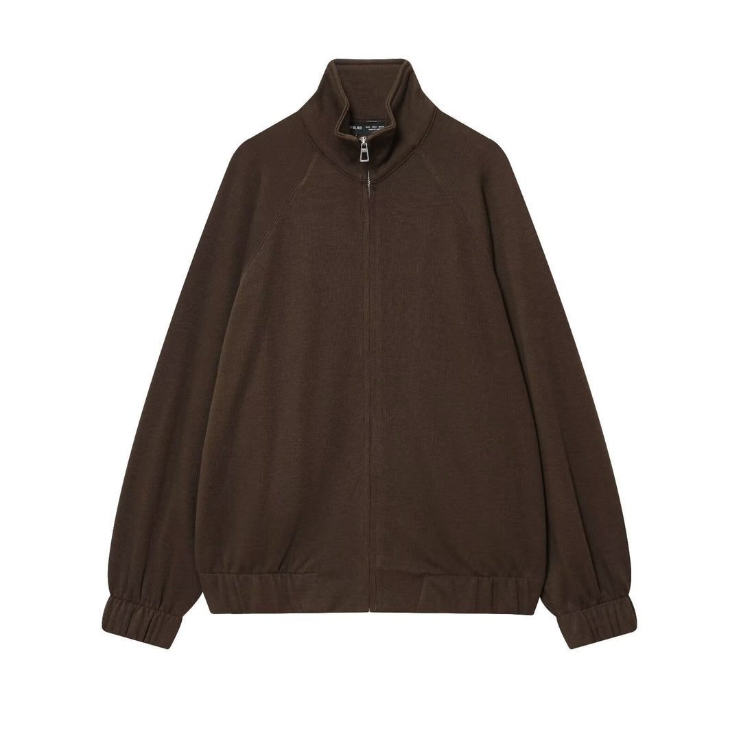 Damen Oversize Sweatjacke mit Reißverschluss, hohem Stehkragen und Raglanärmeln Shop Nory