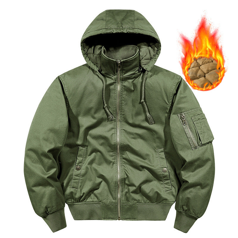 Herren wattierte Kapuzen-Canvas-Fieldjacke mit Ärmeltasche und Thermofutter Shop Nory