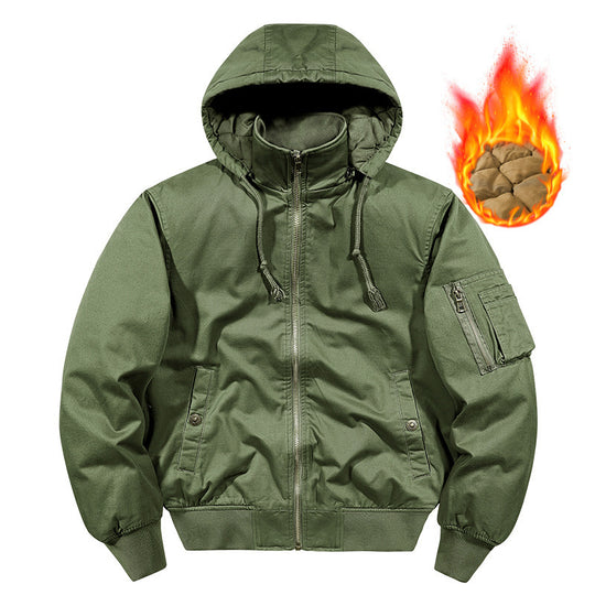 Herren wattierte Kapuzen-Canvas-Fieldjacke mit Ärmeltasche und Thermofutter Shop Nory