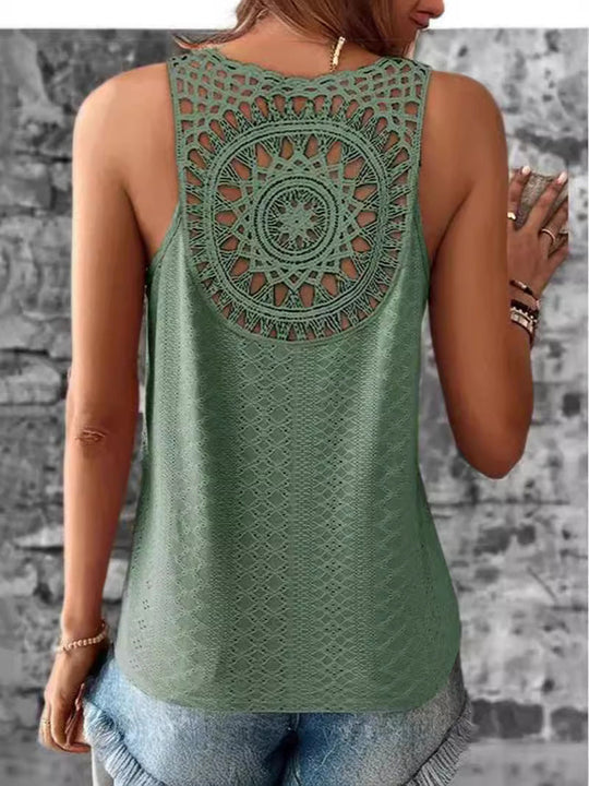 Damen luftiges Häkelshirt mit einzigartigem Rückendetail