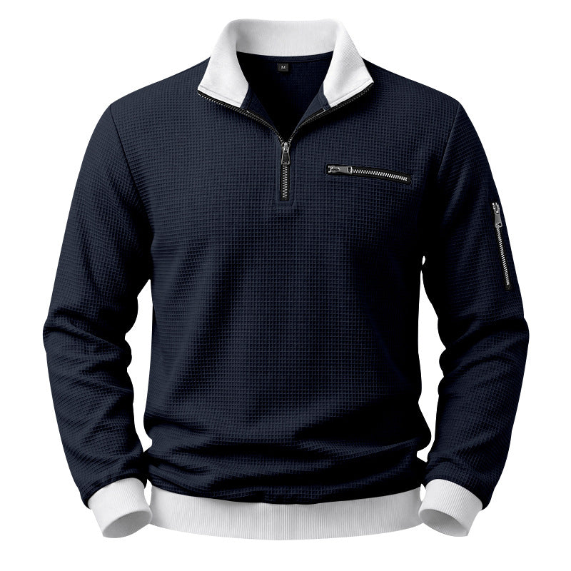 Herren Strukturierter Waffelpullover mit Halbreißverschluss und Reißverschlusstaschen Shop Nory