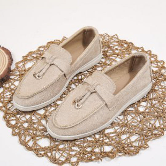 Damen elegante Mokassin-Loafer mit dekorativer Ringschlaufe, weichem Komfortfußbett und flexibler Leichtsohle Shop Nory