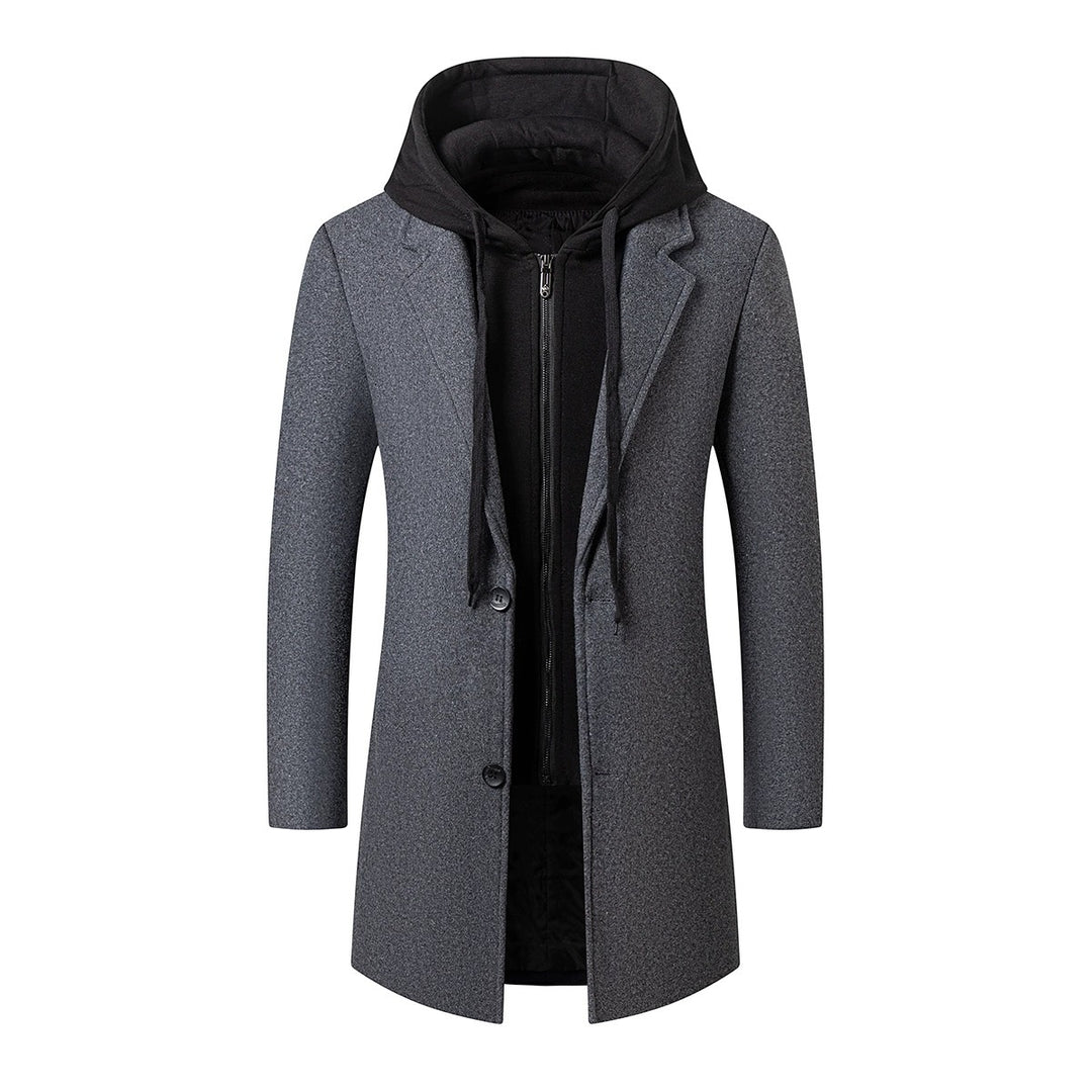 Herren Langer Wollmix-Übermantel mit integrierter Kapuzen-Innenjacke und Zwei-Wege-Reißverschluss Shop Nory