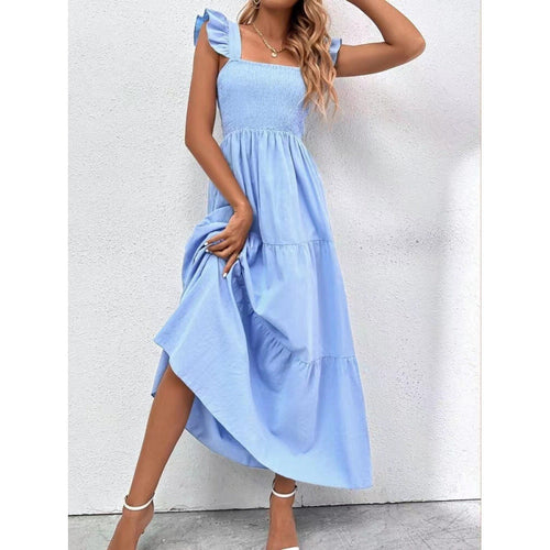 Damen Maxikleid mit Rüschendetails und schmalem Tailleneinsatz