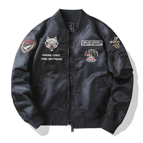 Herren Pilotenblouson im Fliegerstil mit gesticktem Panzer-Motiv und Ärmeltasche Shop Nory