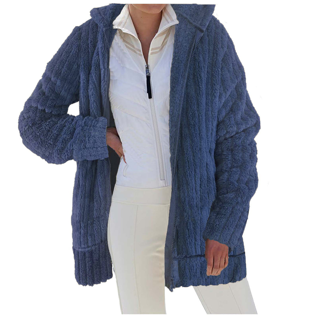 Damen Oversize Teddy‑Fleece Kapuzenmantel mit Rippbündchen und Eingrifftaschen Shop Nory