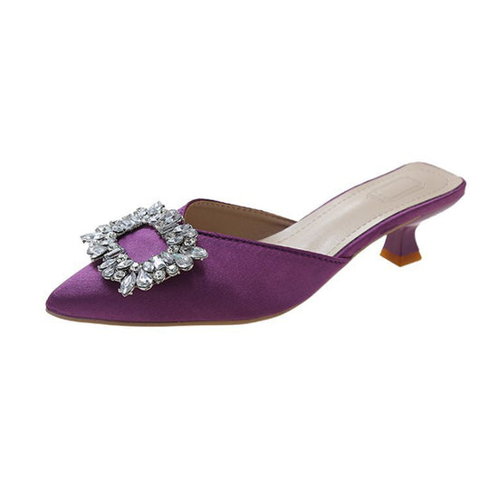 Damen elegante Slingback-Mules mit funkelndem Schmuckdetail