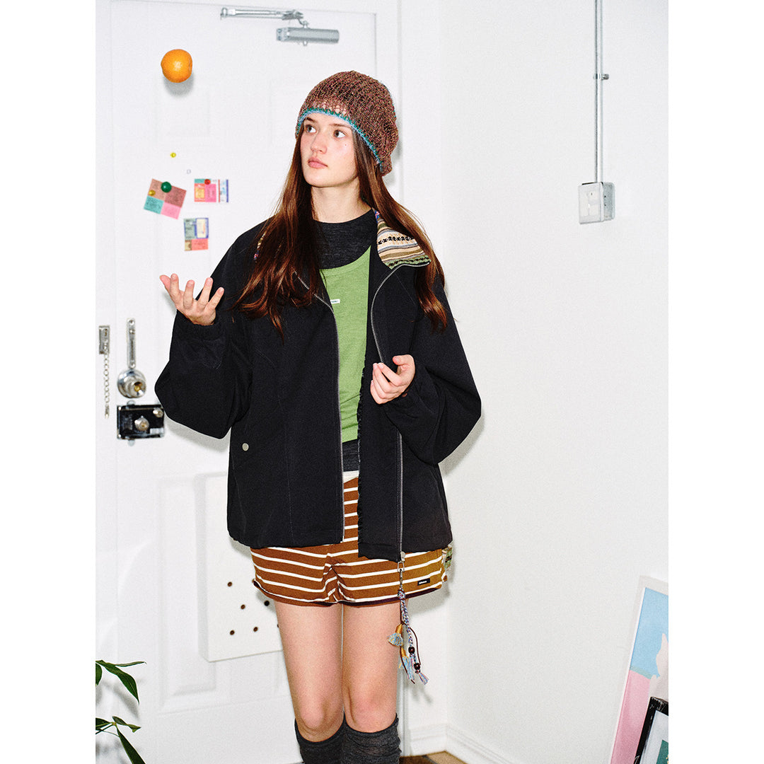 Damen Kurzjacke im Boxy‑Cut mit gemustertem Stehkragen und Kordelzug Shop Nory