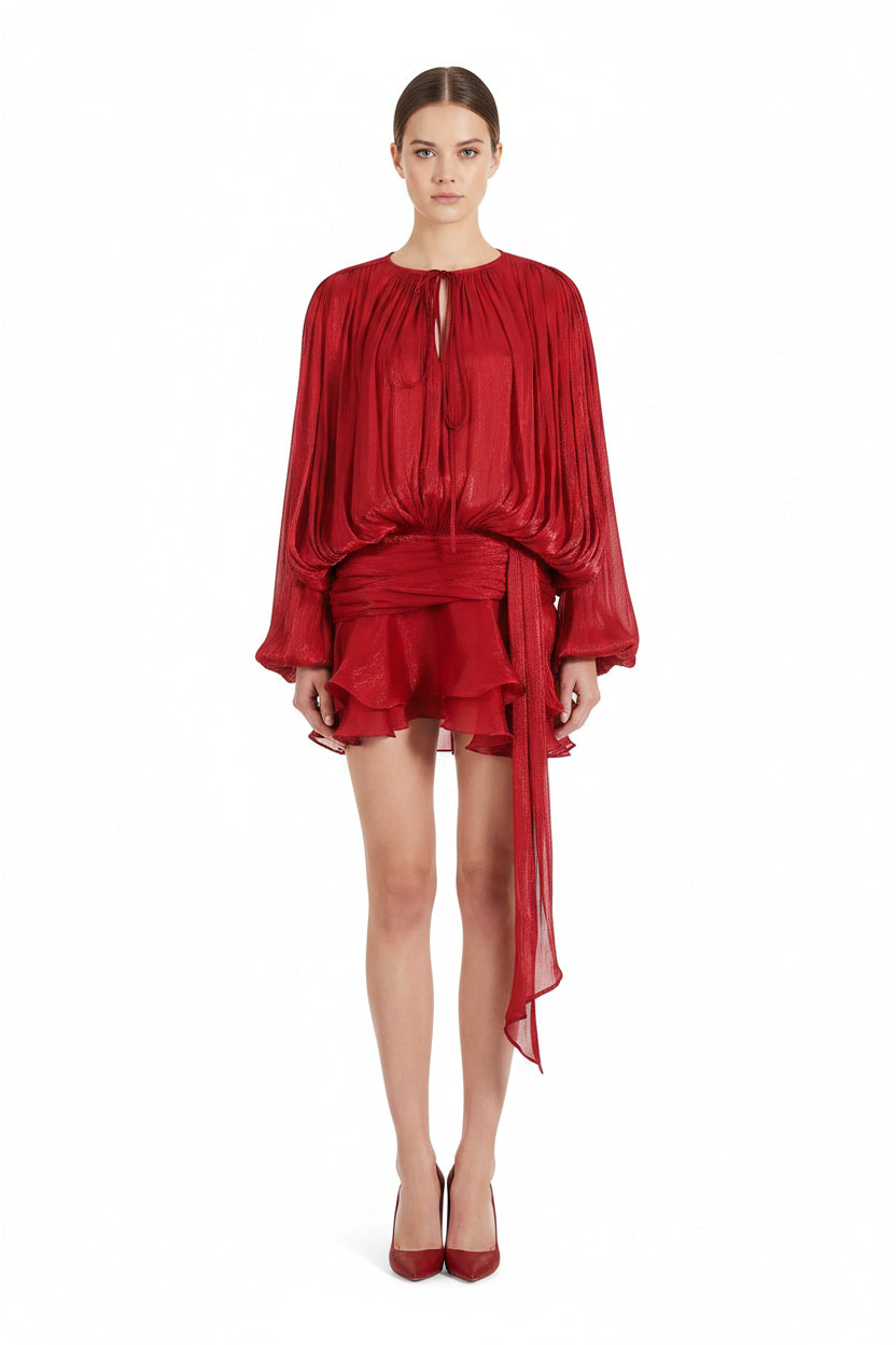 Damen Chiffon Minikleid mit eleganten Rüschendetails und verführerischem Wickeldesign Shopnory