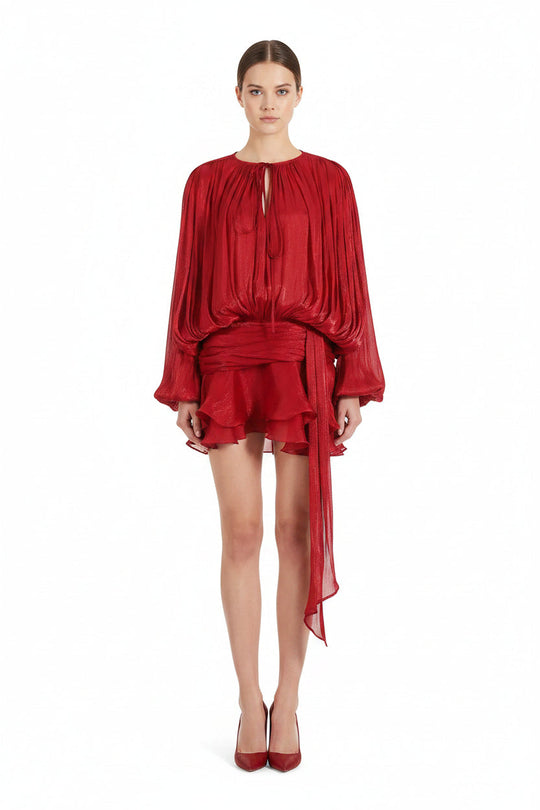 Damen Chiffon Minikleid mit eleganten Rüschendetails und verführerischem Wickeldesign Shopnory