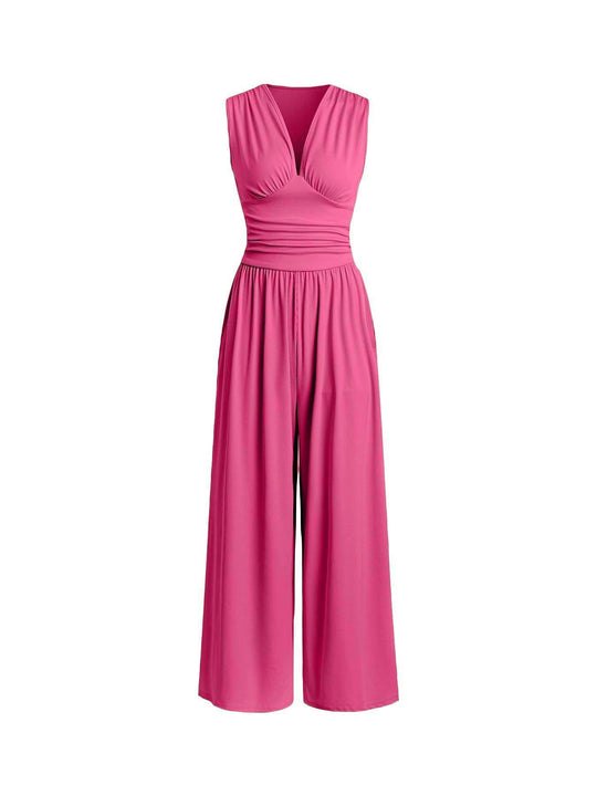 Damen Jumpsuit Palazzo Bein mit Taille