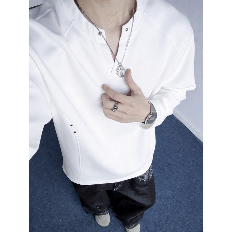 Herren Oversize-Sweatshirt mit V‑Schlitz, Raglanärmeln und Nieten-Details Shop Nory