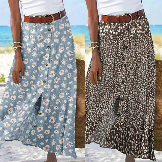 Damen Maxi-Rock mit Knopfleiste und floralem Design Shopnory