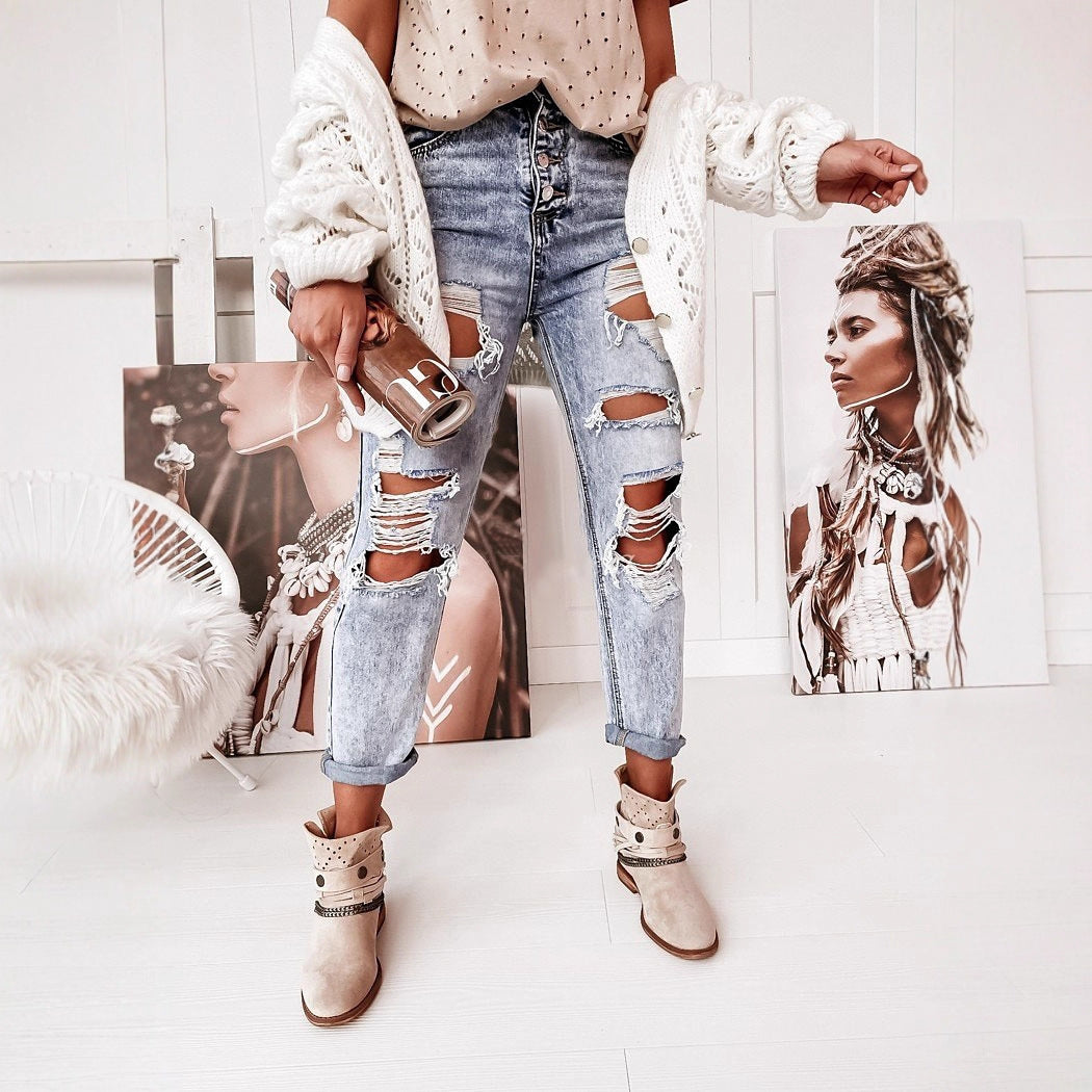Damen Ripped Mom-Jeans mit hohem Bund und lässigem Schnitt