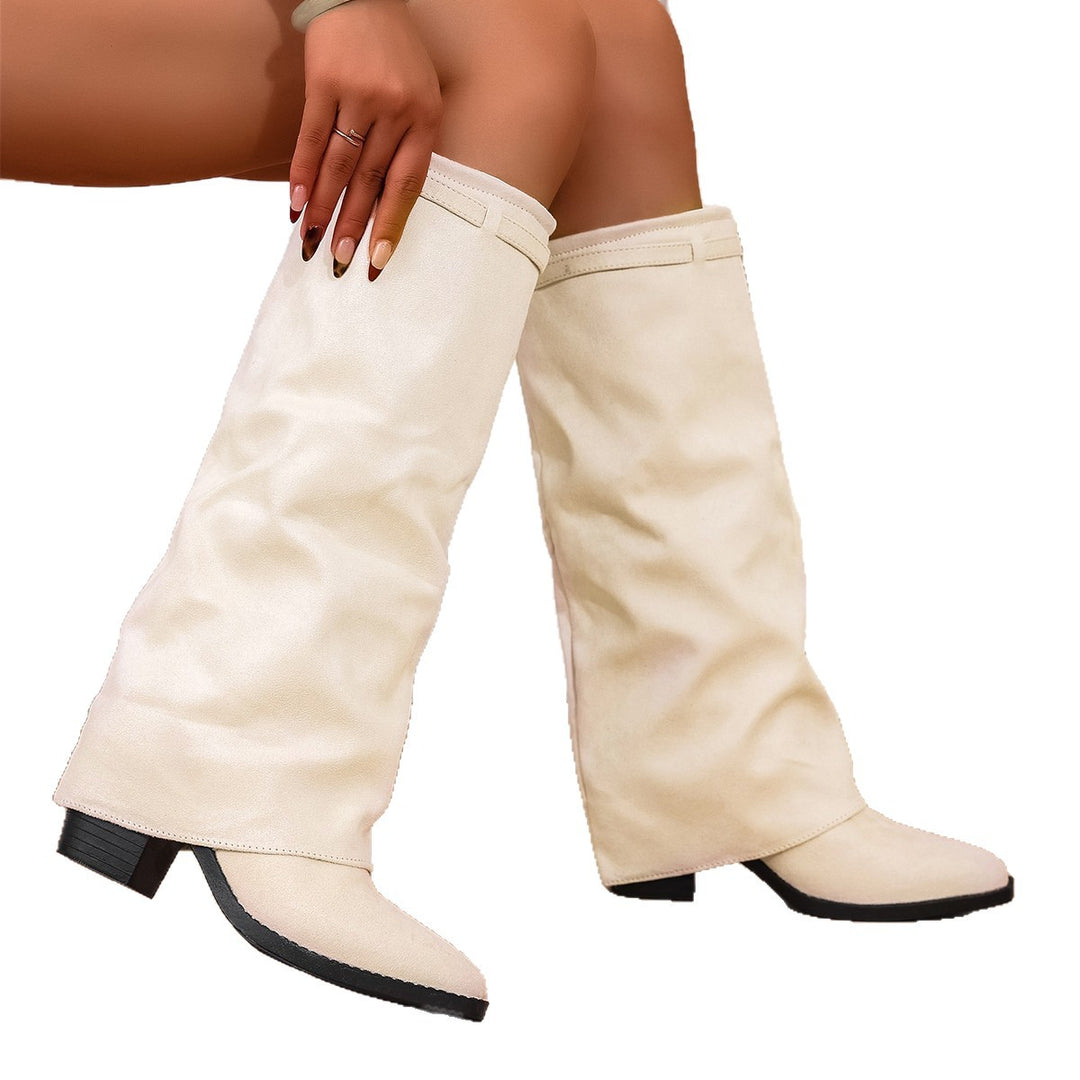 Damen Schaftstiefel aus veganem Leder mit slouchigem Schaft und schmaler Spitze Shop Nory