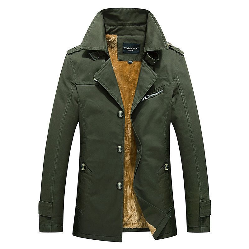 Herren mittellanger doppelreihiger Trenchcoat mit Teddyfutter und Stehkragen Shop Nory