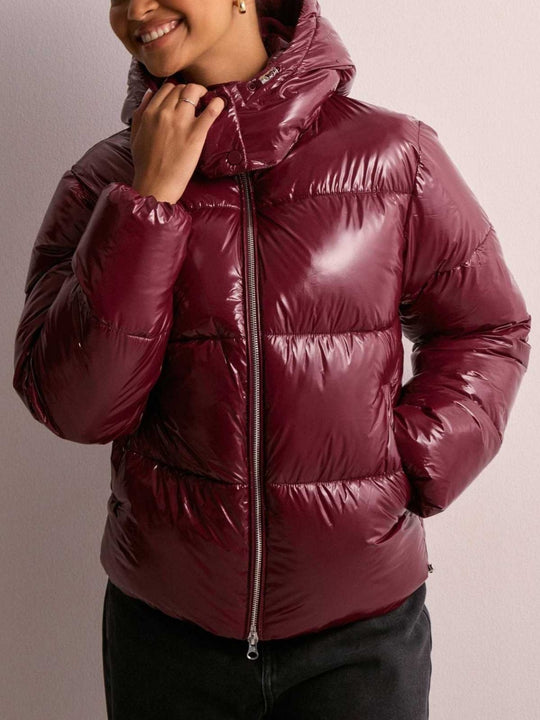 Damen Hochglanz Steppjacke mit Kapuze