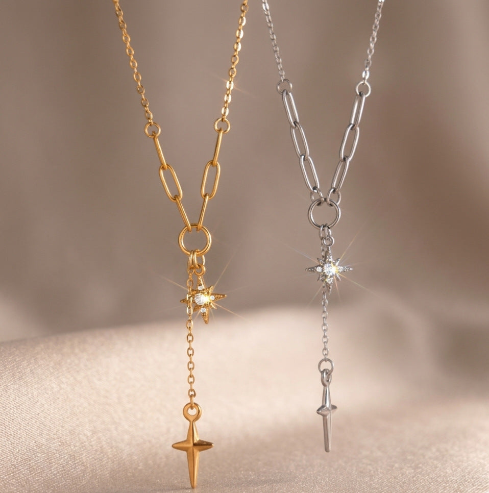 Damen Halskette mit modernen Sternanhängern und verstellbarem Edelstahl-Design Shop Nory