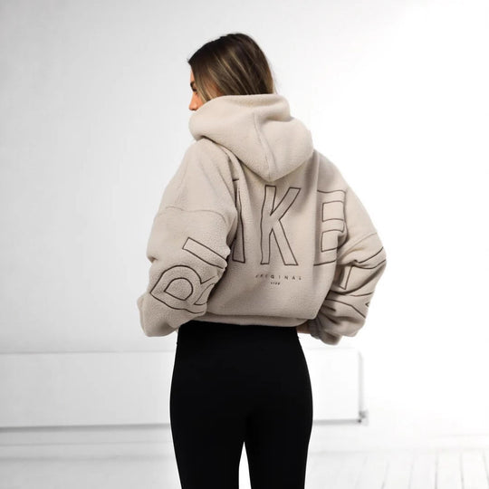 Damen Oversize Teddy-Fleece-Hoodie mit Logostickerei Shop Nory