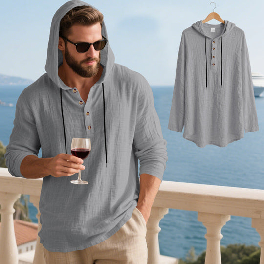 Herren lässiges Kapuzenshirt aus weichem Baumwollmix mit Knopfleiste und praktischen Taschen