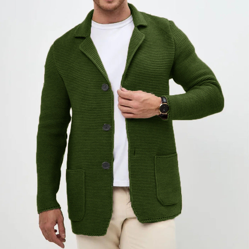 Herren grobgestrickter Strickcardigan mit Schalkragen und aufgesetzten Taschen Shop Nory