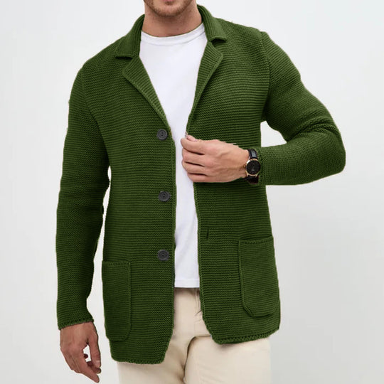 Herren grobgestrickter Strickcardigan mit Schalkragen und aufgesetzten Taschen Shop Nory